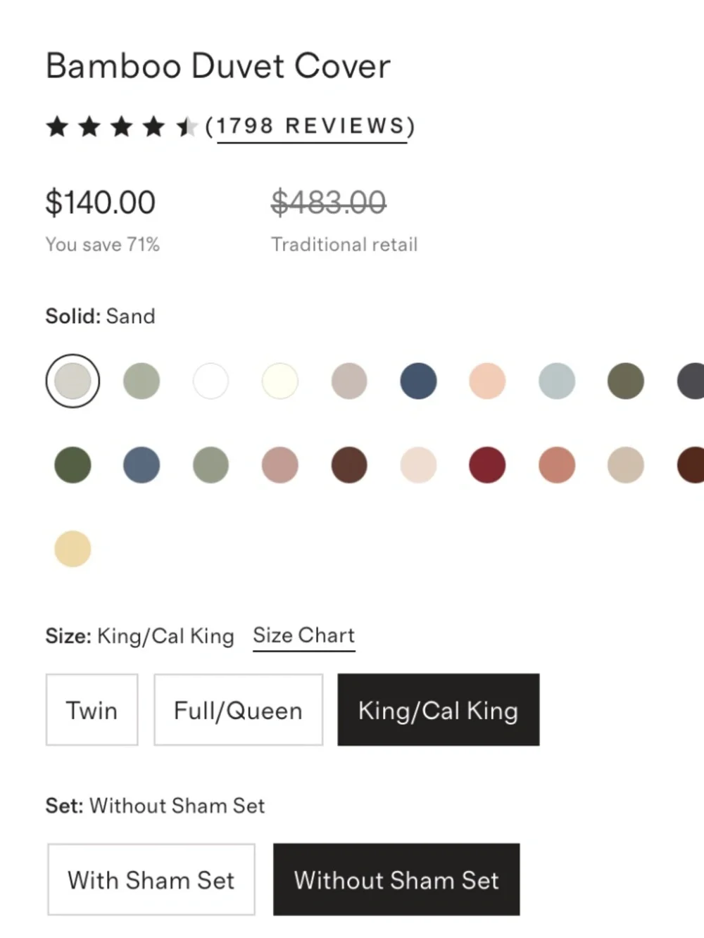 Quince Bamboo Duvet Cover King/CAL King Sand